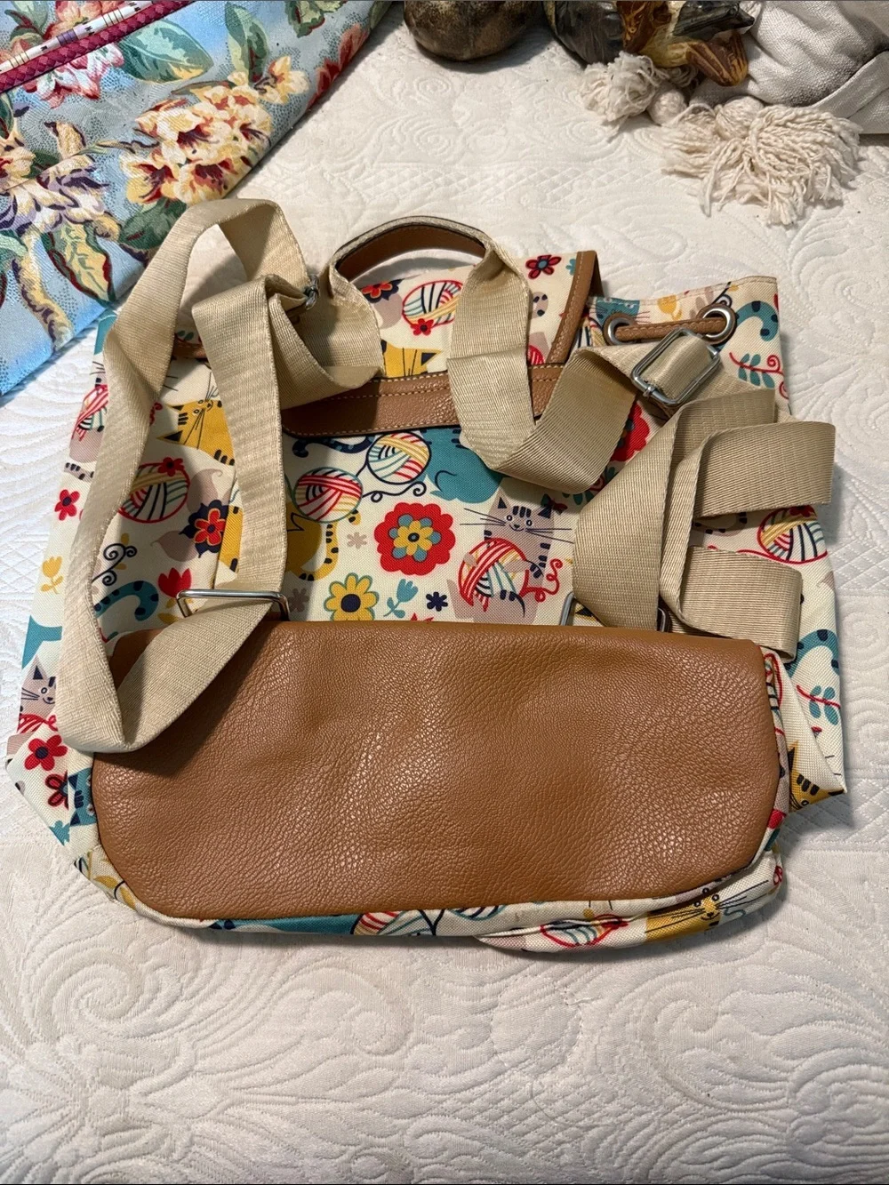 Lily Bloom Cream Canvas Backpack with Yellow, Teal & Red Accents
